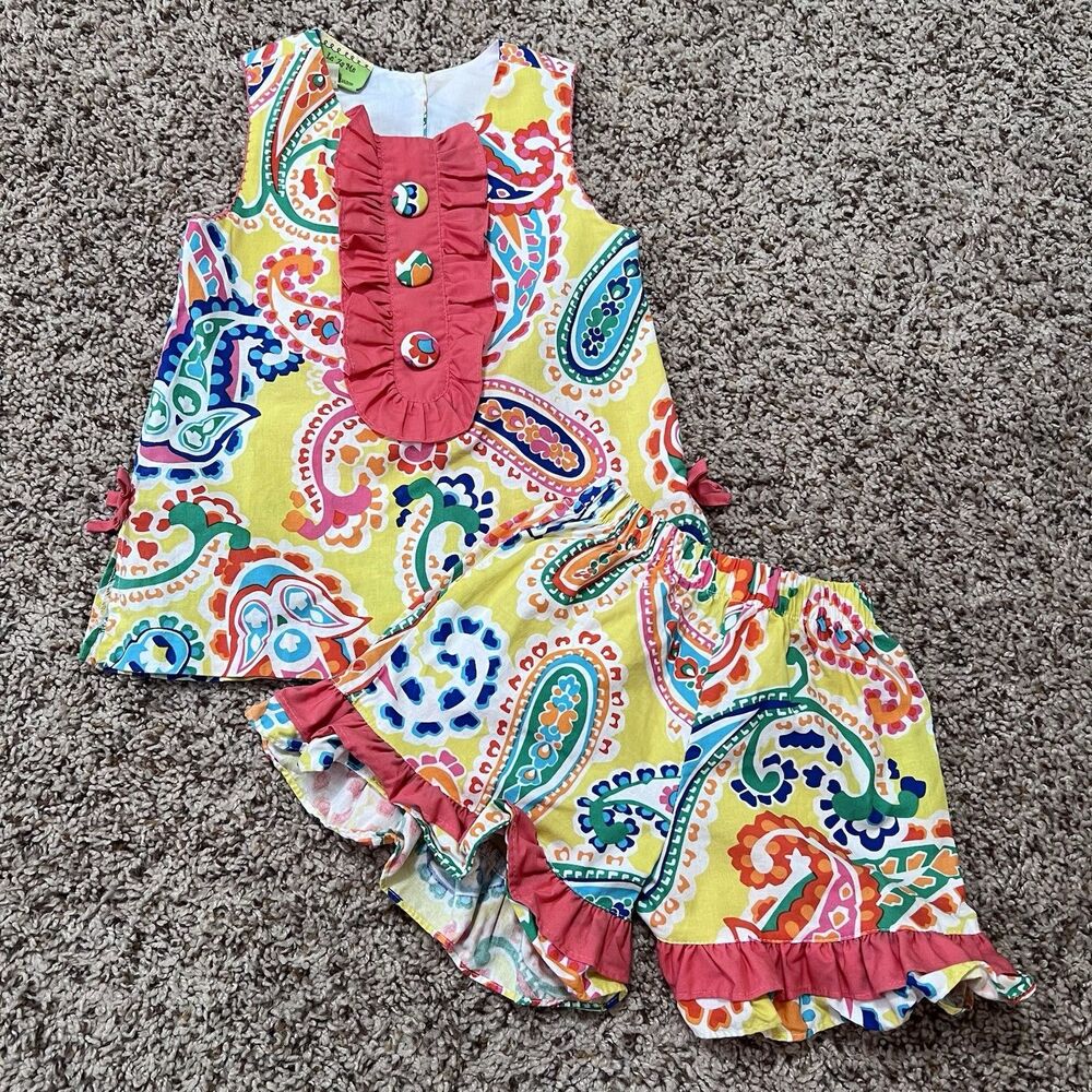 Le’ Za Me Multicolored Paisley Print Sleeveless Short Set Girls Size 2t